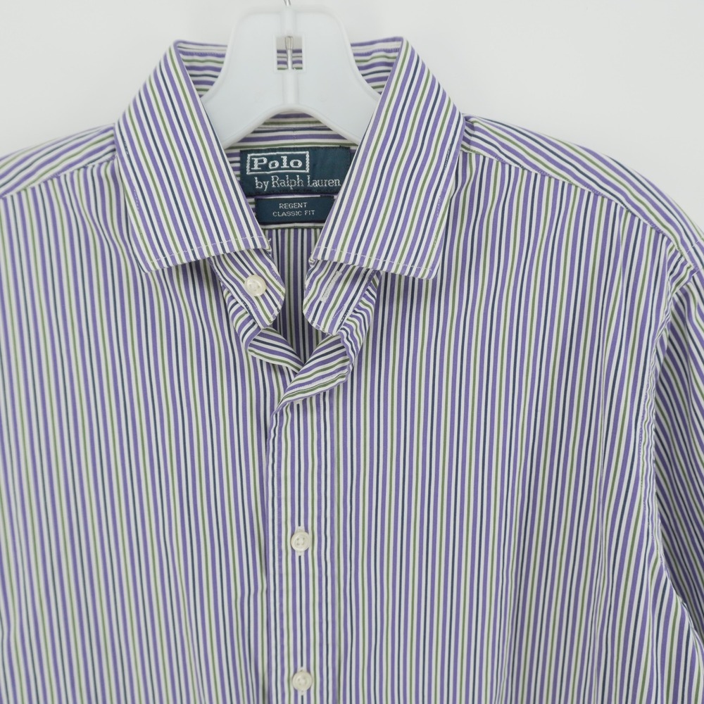 Polo Ralph Lauren Button Down Mens 15.5 32/33 Purple Green Stripe Regent Fit VTG